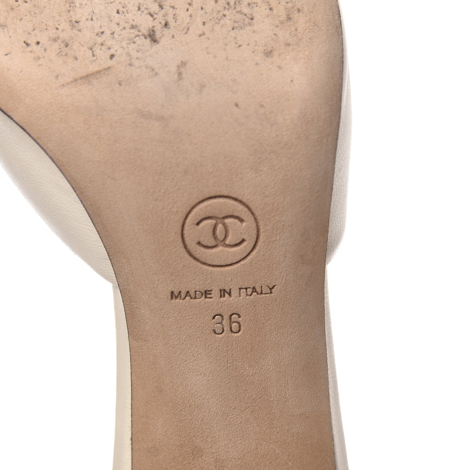 Chanel Goatskin Grosgrain Cap Toe Snake Pearl Mule 36 Beige Black 7 of 9