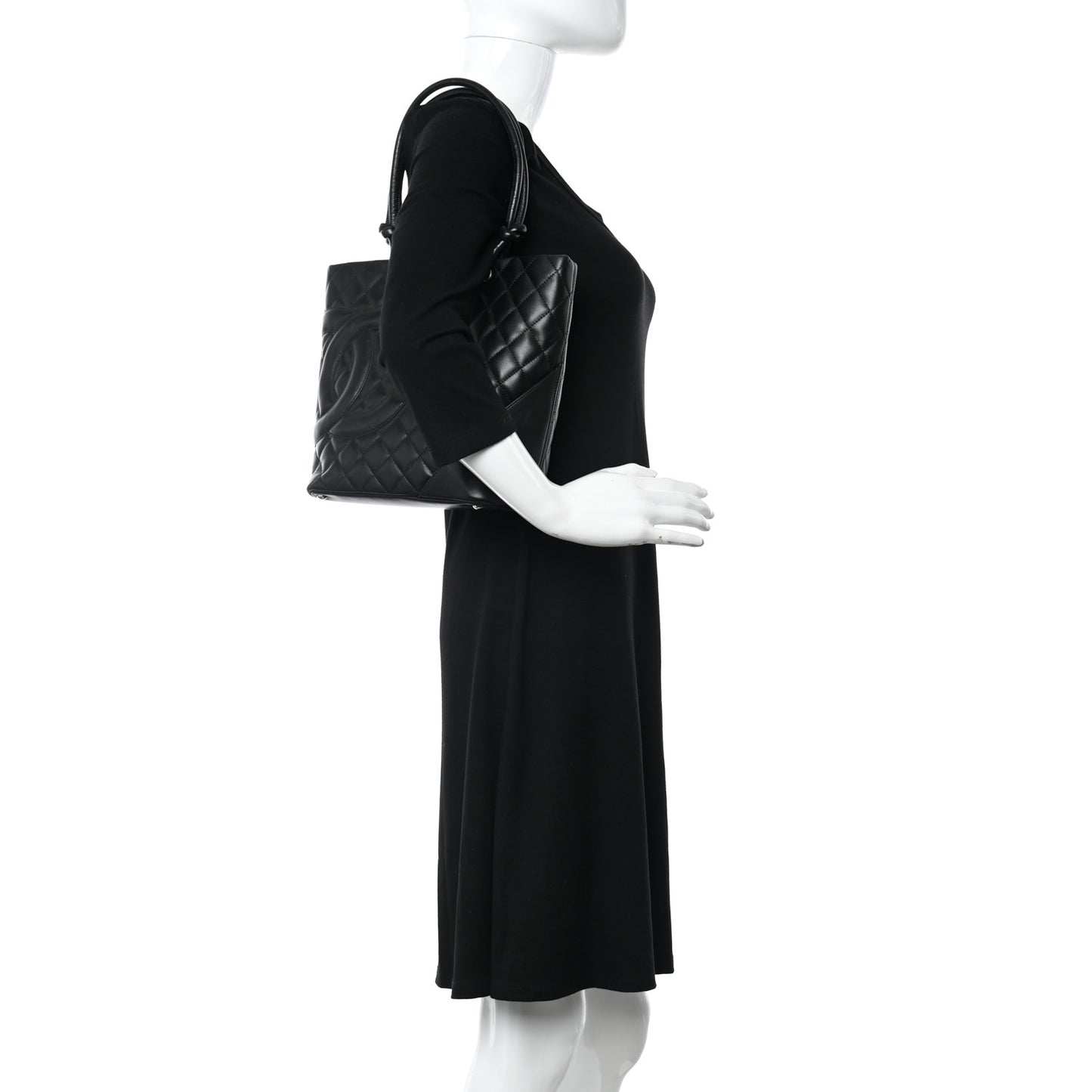 Calfskin Quilted Medium Cambon Tote Black