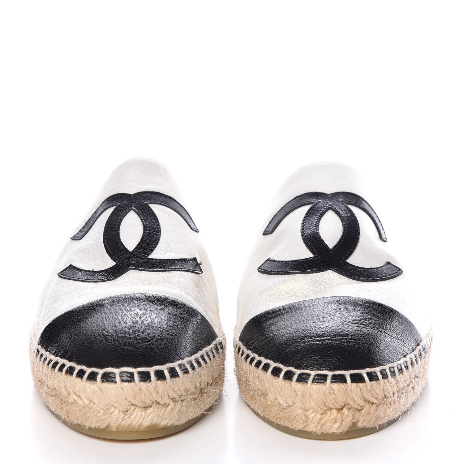 Chanel Iridescent Goatskin CC Espadrille Mules 41 Ivory Black 2 of 10