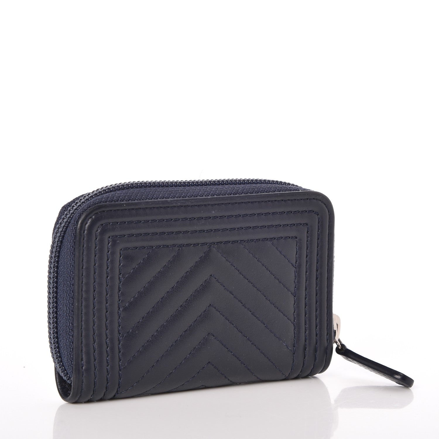 Chanel Calfskin Chevron Zip Around Boy Coin Purse Wallet Dark Navy 3 of 8