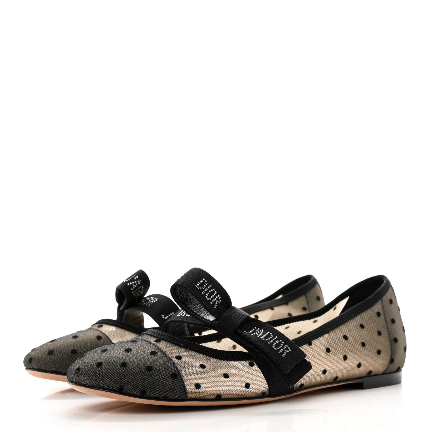 Christian Dior Mesh Plumetis Grosgrain Ribbon Crystal Embellished J'Adior Slingback Ballet Flats 38 Black 3 of 7