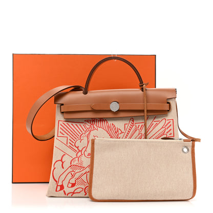 Hermes Vache Hunter Toile Pegase Pop Herbag Zip Retourne 31 PM Capucine Ecru 16 of 16