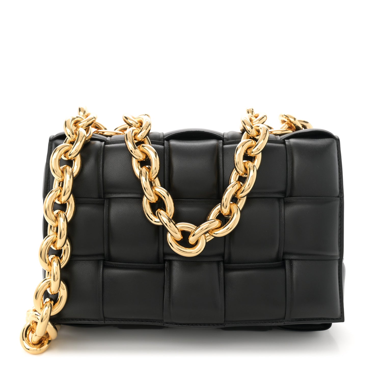 Lambskin Maxi Intreccio Padded Chain Cassette Crossbody Bag Black