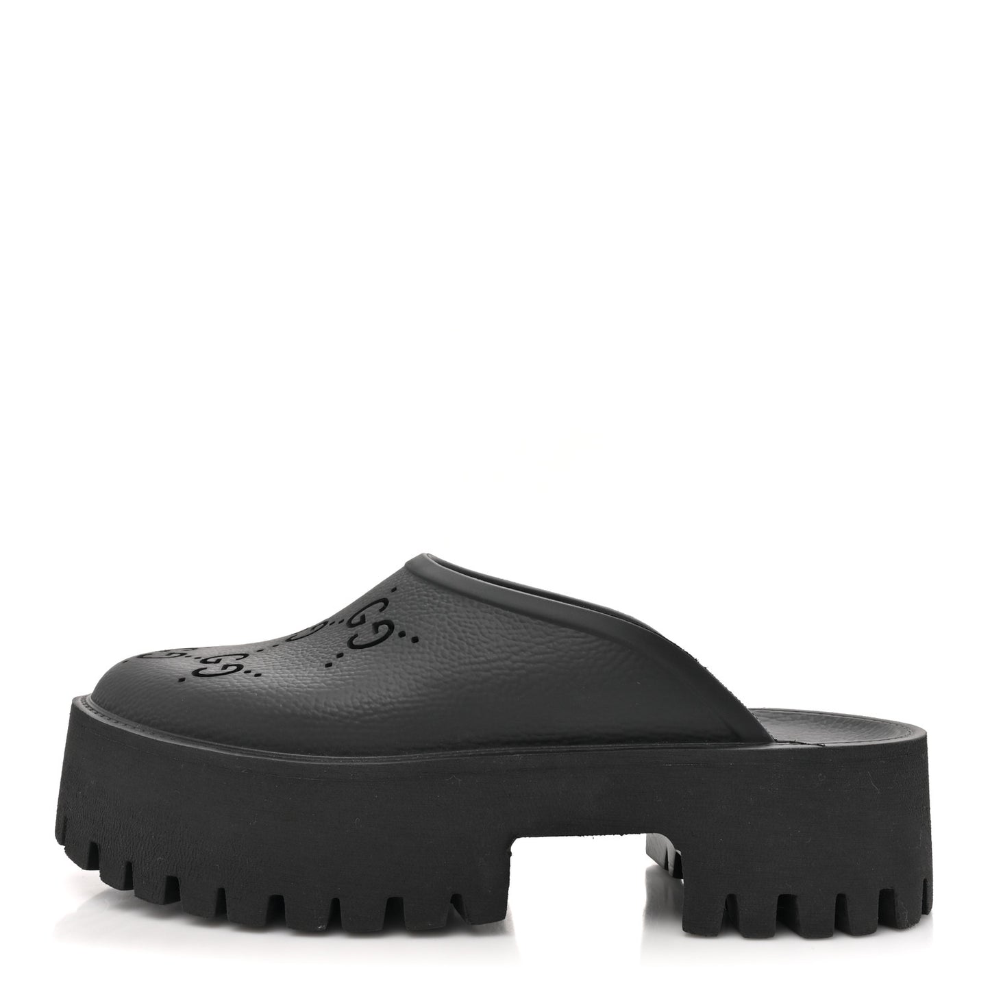 Rubber GG Monogram Perforated Elea Platform 55mm Lug Sole Sandals 40 Black