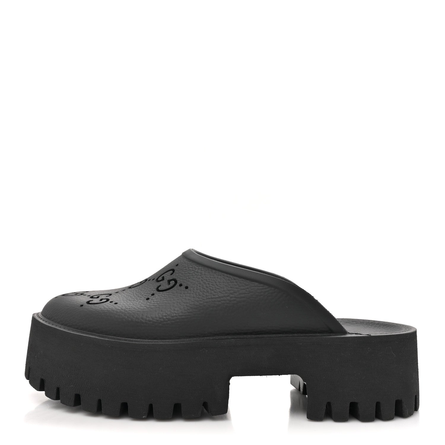 Gucci Rubber GG Monogram Perforated Elea Platform 55mm Lug Sole Sandals 40 Black 1 of 8