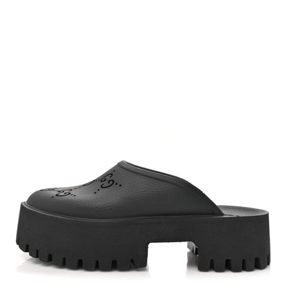 Gucci Rubber GG Monogram Perforated Elea Platform 55mm Lug Sole Sandals 40 Black 1 of 8
