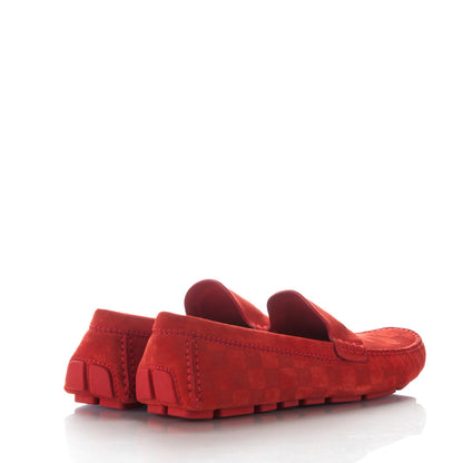Louis Vuitton Suede Damier Shade Moccasin Loafers 8 Rouge 4 of 8
