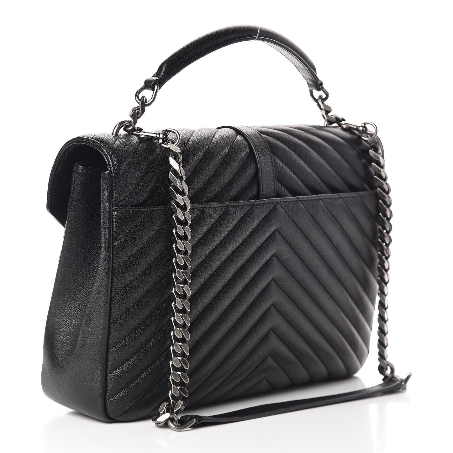 Sheepskin Matelasse Chevron Monogram Large College Satchel Black