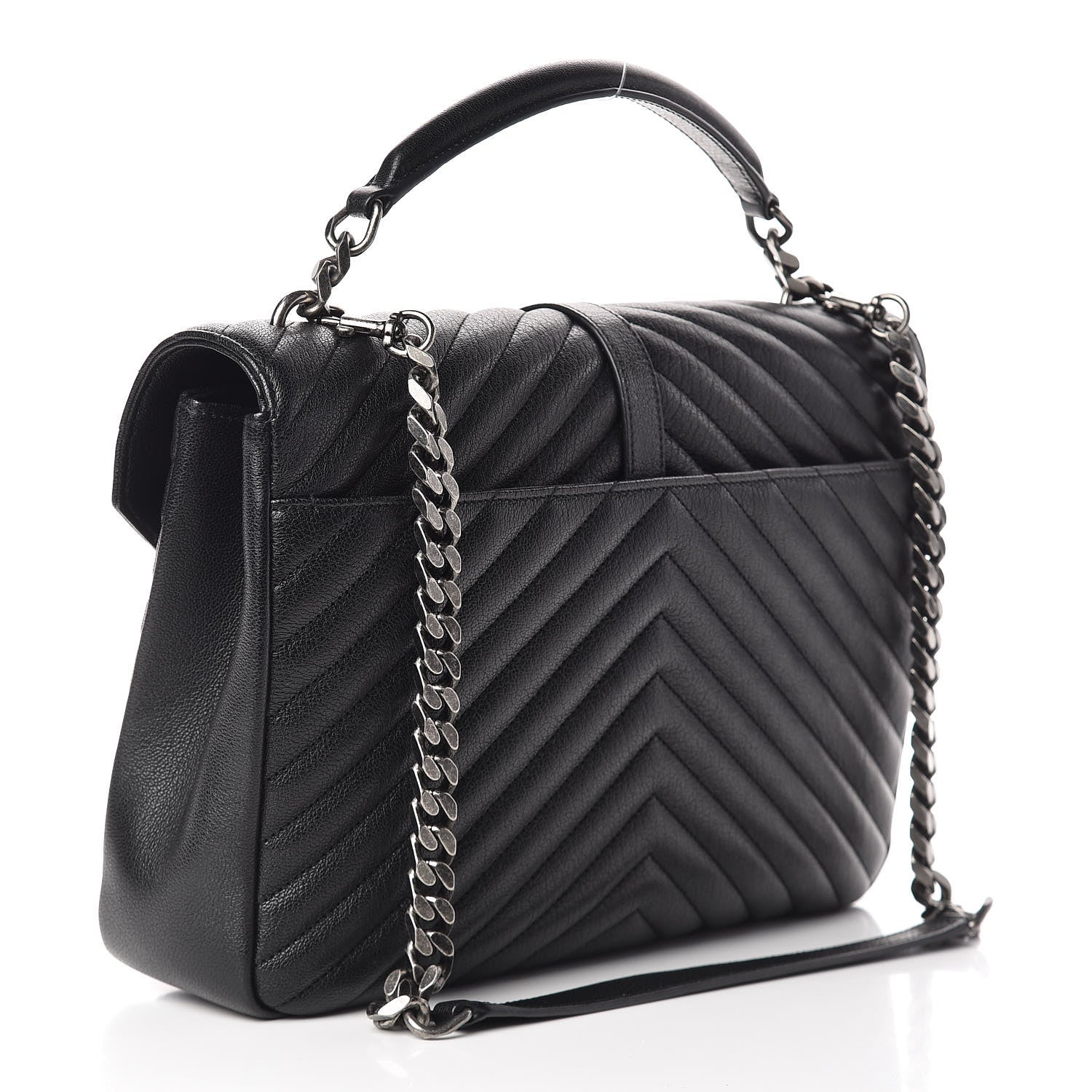 Saint Laurent Sheepskin Matelasse Chevron Monogram Large College Satchel Black 3 of 11