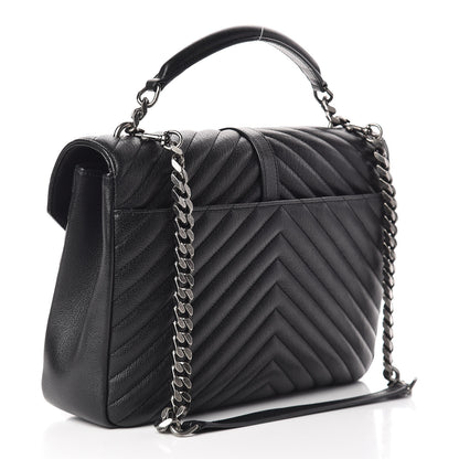 Saint Laurent Sheepskin Matelasse Chevron Monogram Large College Satchel Black 3 of 11