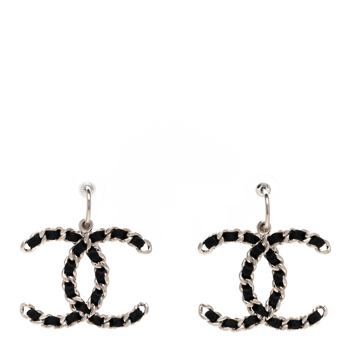 Satin CC Chain Earrings Light Gold Black