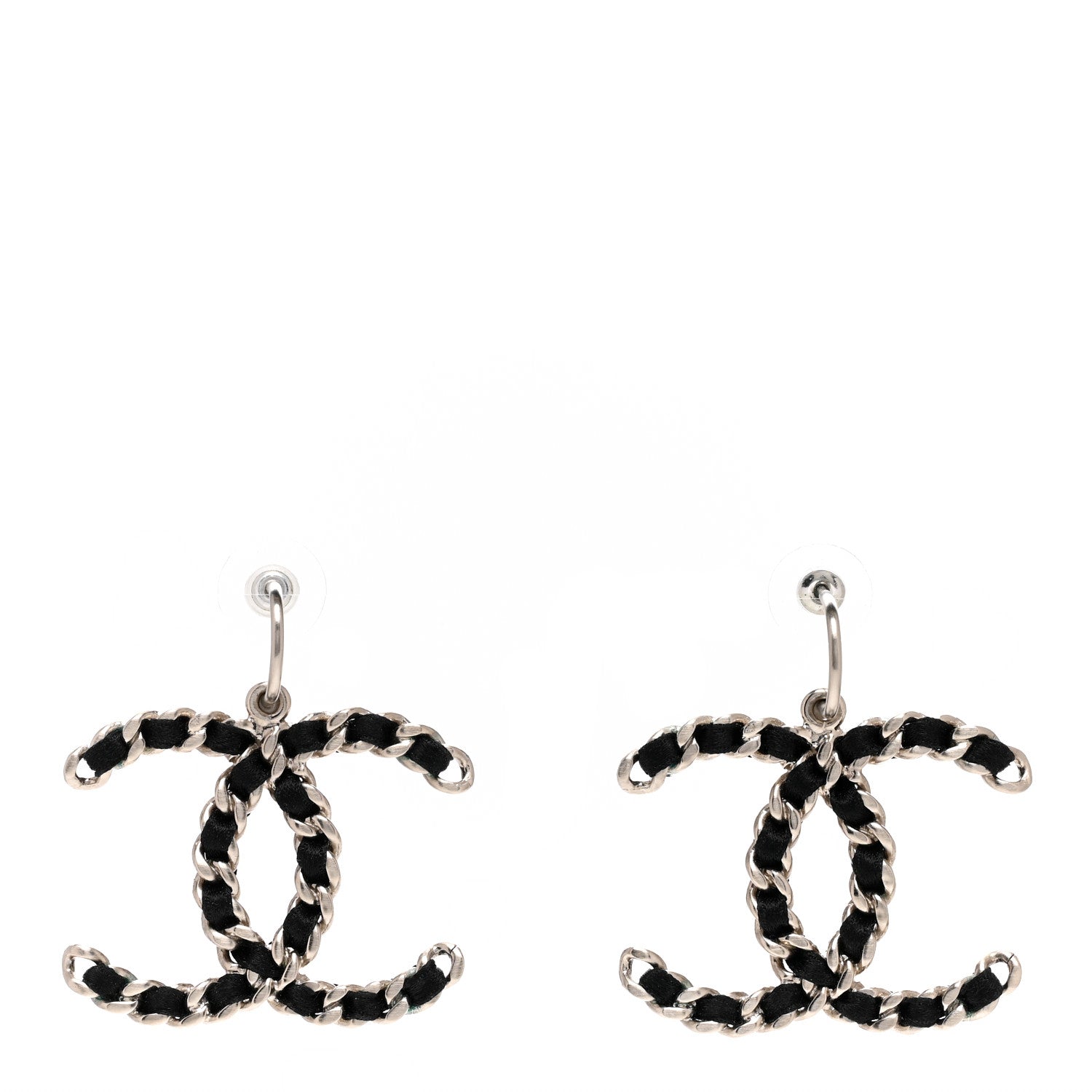 Chanel Satin CC Chain Earrings Light Gold Black 1 of 4