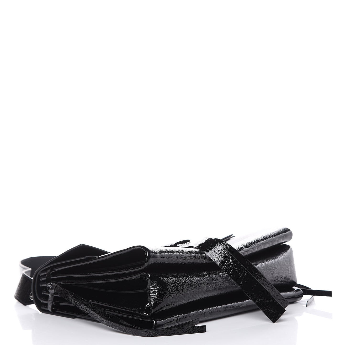 Textured Patent Calfskin Medium Vring Shoulder Bag Black
