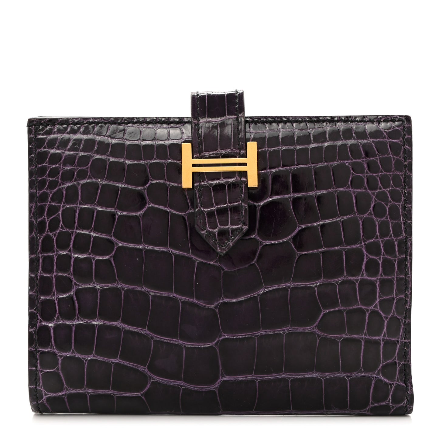 Shiny Alligator Bearn Compact Wallet Aubergine