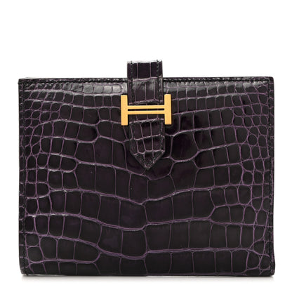 Hermes Shiny Alligator Bearn Compact Wallet Aubergine 1 of 8