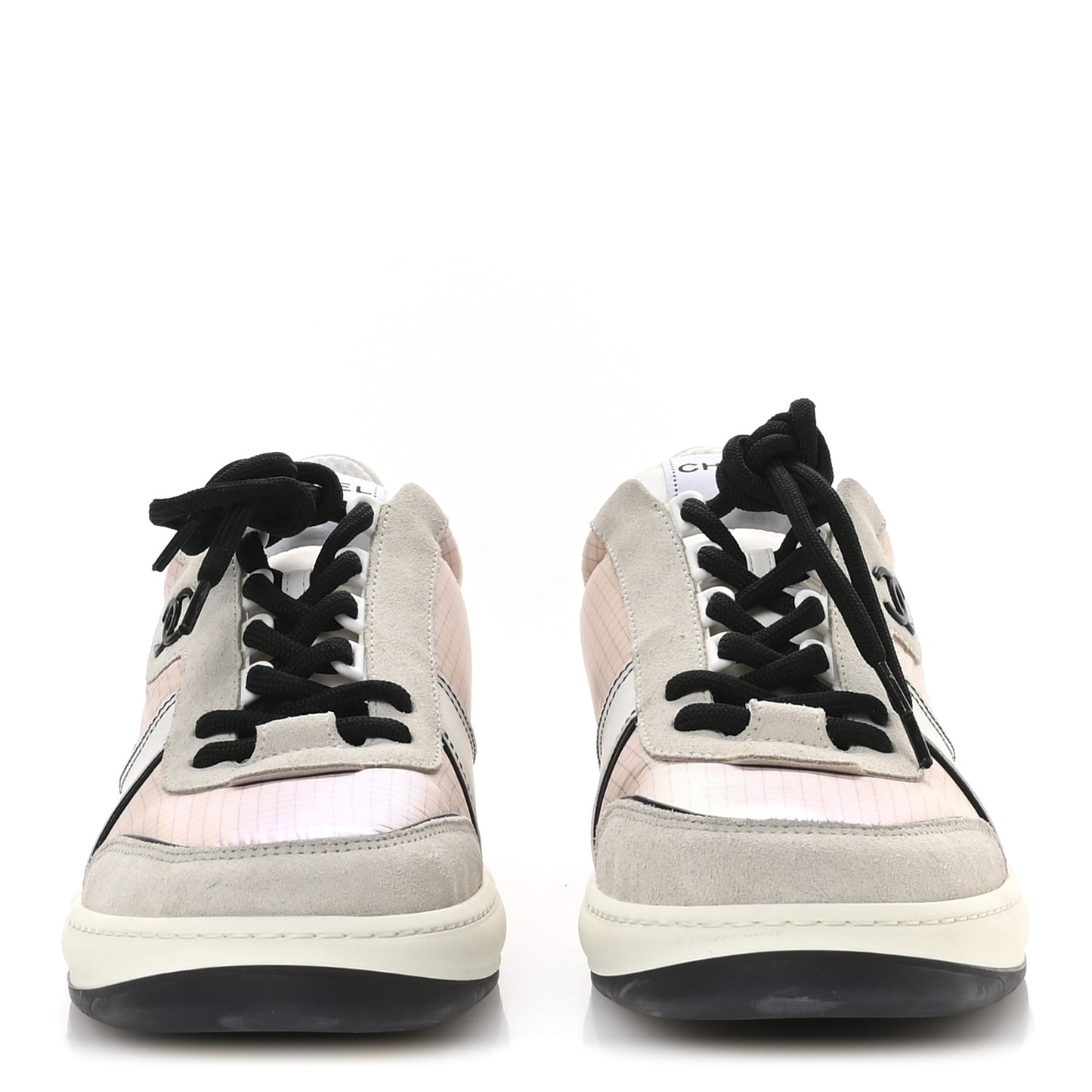 Suede Fabric Calfskin Womens CC Sneakers 40.5 Pink Grey White