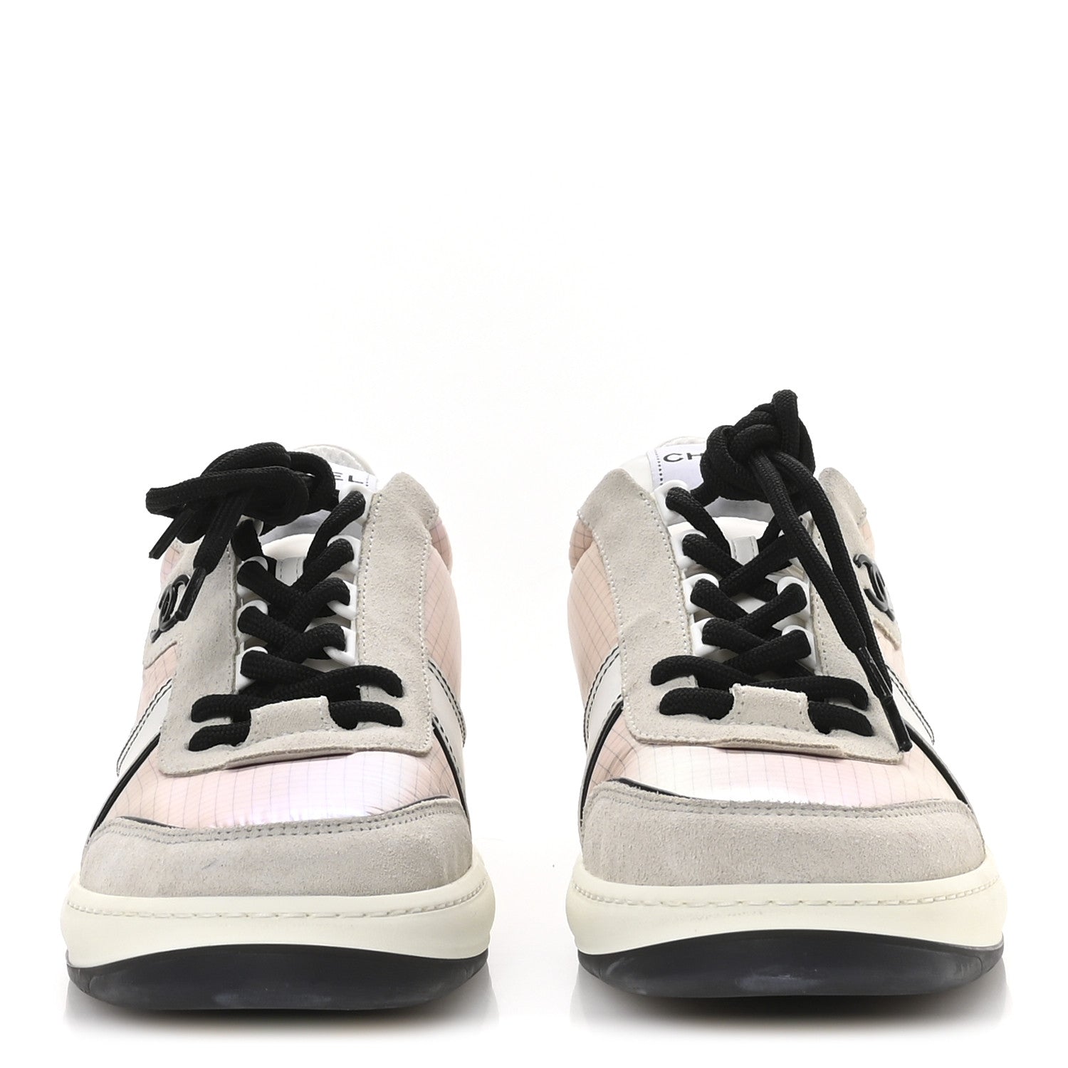 Chanel Suede Fabric Calfskin Womens CC Sneakers 40.5 Pink Grey White 3 of 9