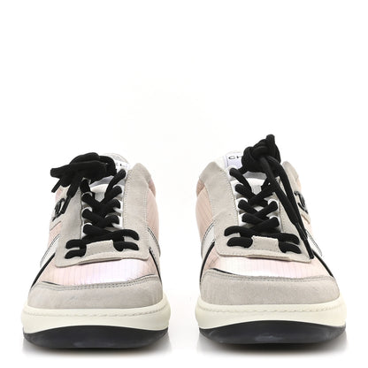 Chanel Suede Fabric Calfskin Womens CC Sneakers 40.5 Pink Grey White 3 of 9