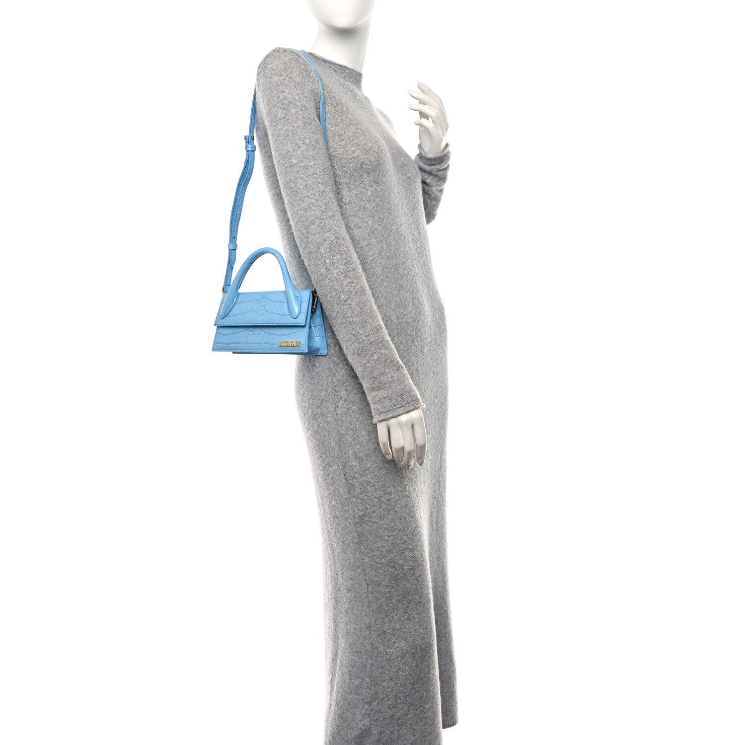 Jacquemus Calfskin Crocodile Embossed Le Chiquito Long Pale Blue 2 of 10