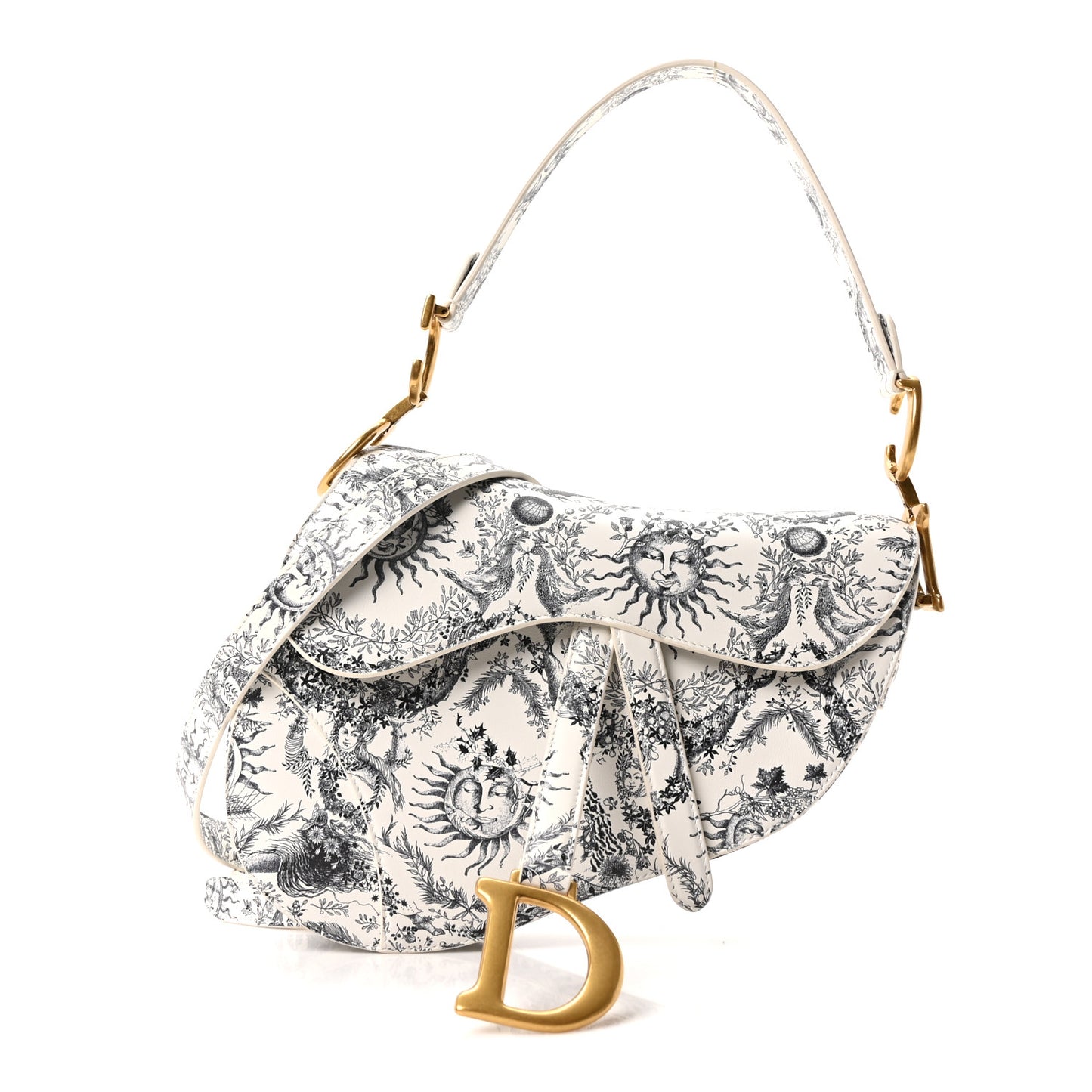 Calfskin Le Soleil Print Saddle Bag With Strap White Black