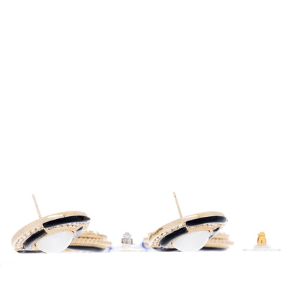 Chanel Resin Pearl Crystal Ramses Jewels Drop Earrings Gold Blue 4 of 4