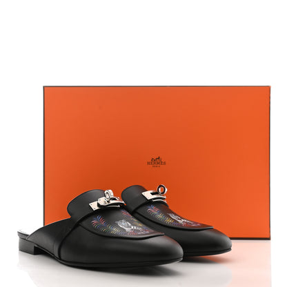 Hermes Printed Calfskin Tigre Royal Oz Mules 37.5 Black 9 of 9