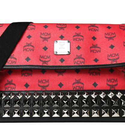 MCM X Ekocycle Monogram Coated Canvas Studded Messenger Bag Red 9 of 13