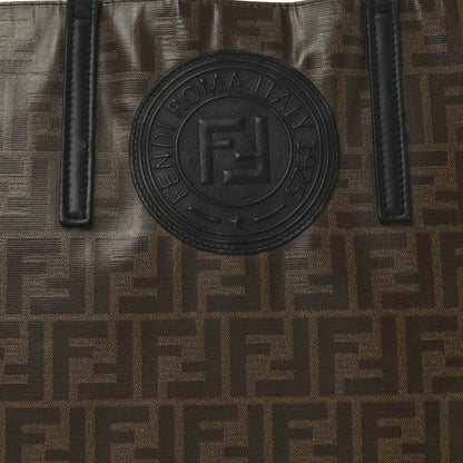 Fendi Glazed Fabric Vitello Century FF 1974 Stamp Patch Shopping Tote Mogano Panna Black 8 of 10