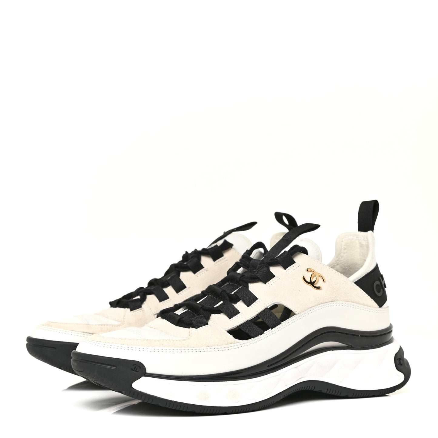 Fabric Calfskin Suede CC Sneakers 39 Ivory Black