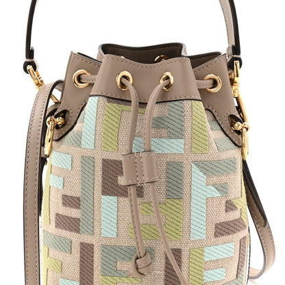 Fendi Canvas Vitello King FF Embroidered Mini Mon Tresor Bucket Bag Matcha Milk Dove 8 of 10