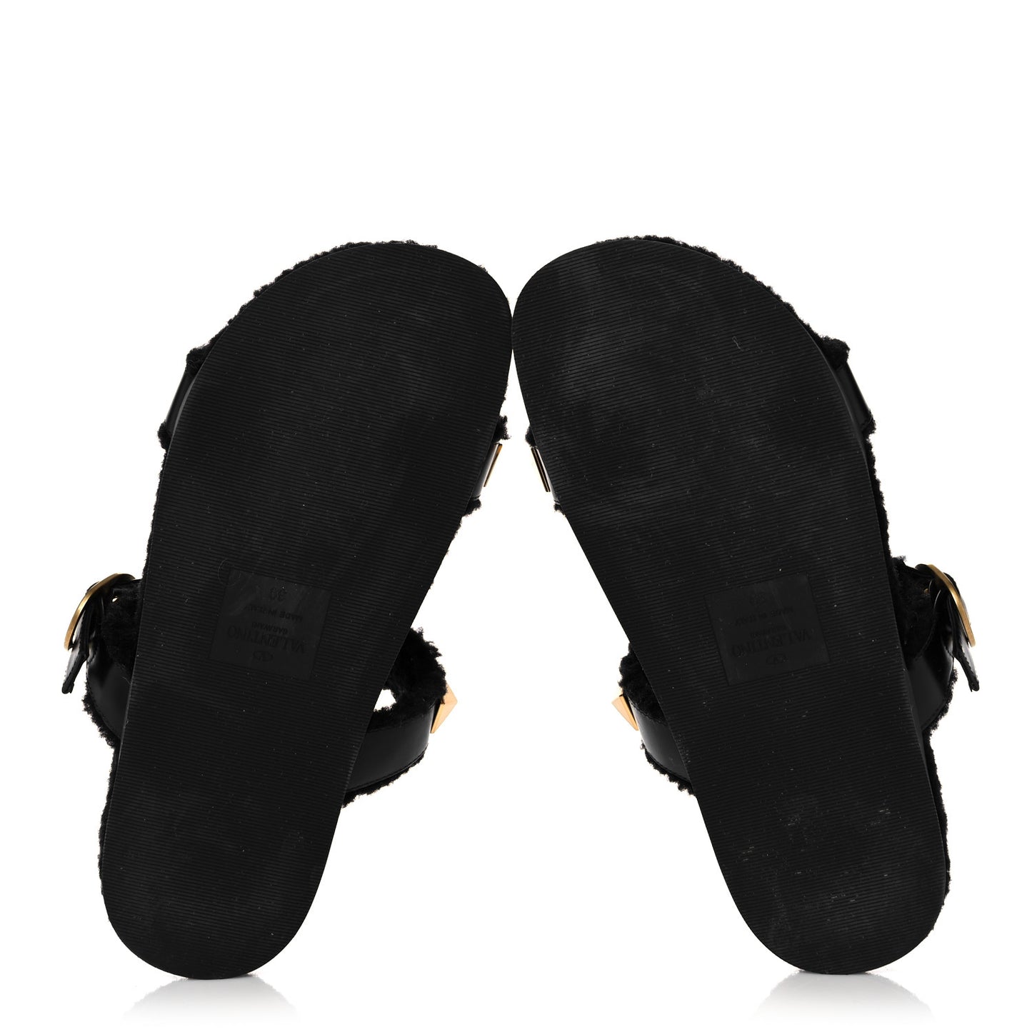 Shearling Roman Stud Slide Sandals 39 Black