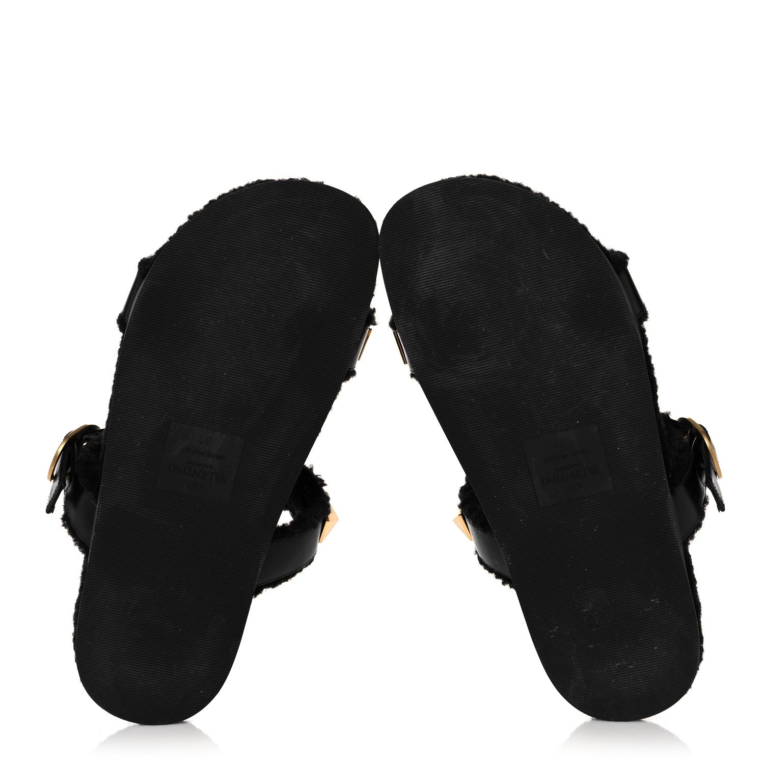 Valentino Garavani Shearling Roman Stud Slide Sandals 39 Black 5 of 7