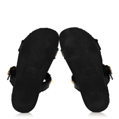 Valentino Garavani Shearling Roman Stud Slide Sandals 39 Black 5 of 7