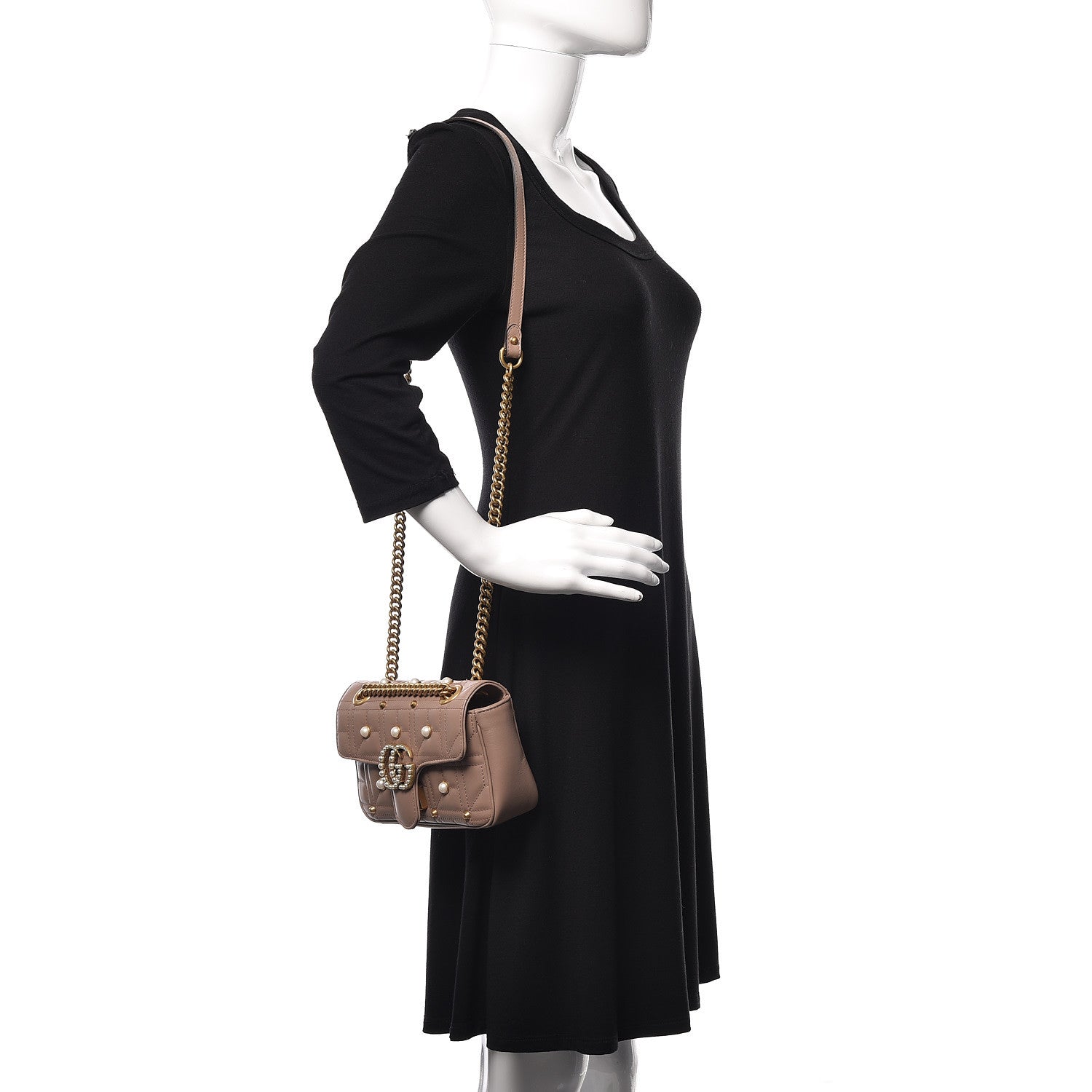 Gucci Calfskin Matelasse Studded Mini Pearly GG Marmont Shoulder Bag Porcelain Rose 2 of 9