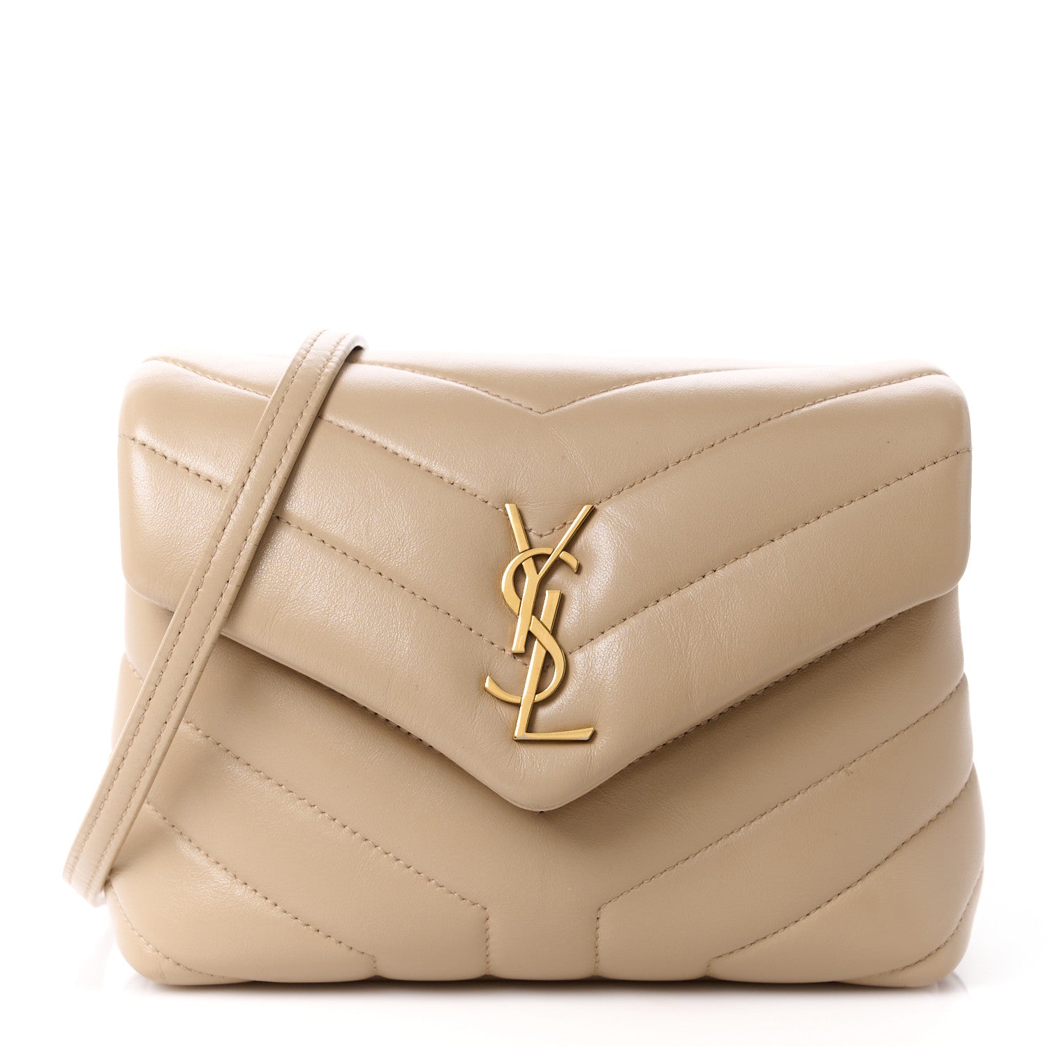 Saint Laurent Calfskin Y Quilted Monogram Toy Loulou Crossbody Bag Dark Beige 1 of 12