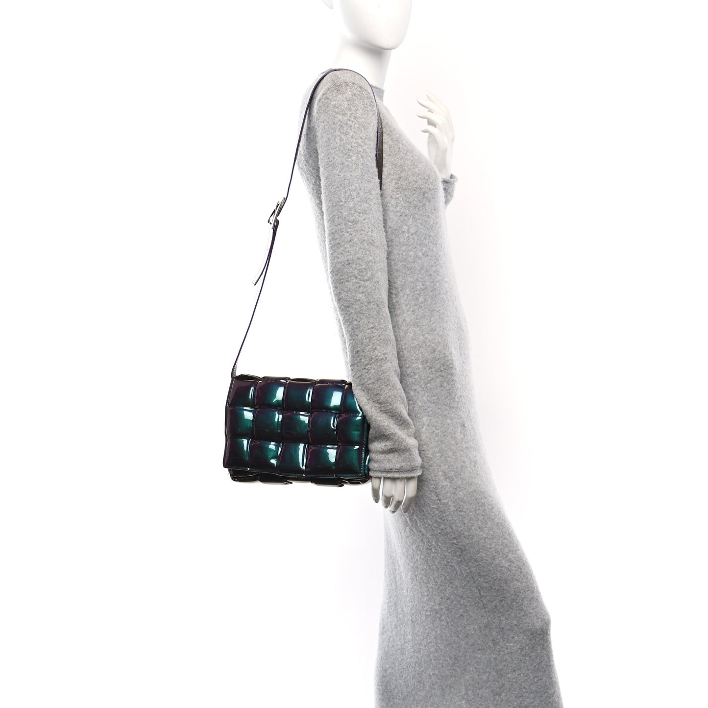 Glossy Nail Polish Nappa Maxi Intreccio Padded Cassette Crossbody Bag Holographic