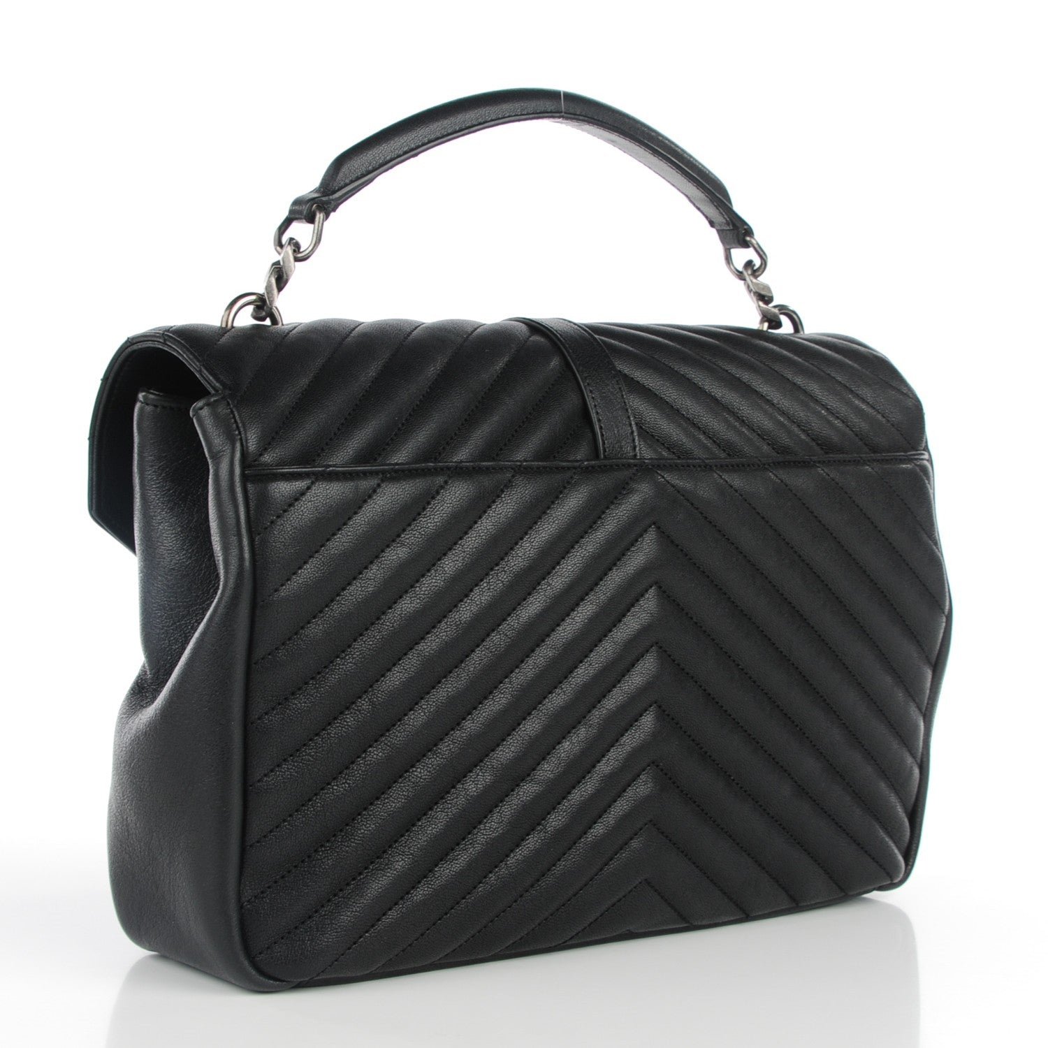 Saint Laurent Sheepskin Matelasse Chevron Monogram Large College Satchel Black 3 of 8
