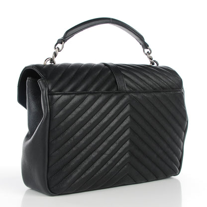 Saint Laurent Sheepskin Matelasse Chevron Monogram Large College Satchel Black 3 of 8