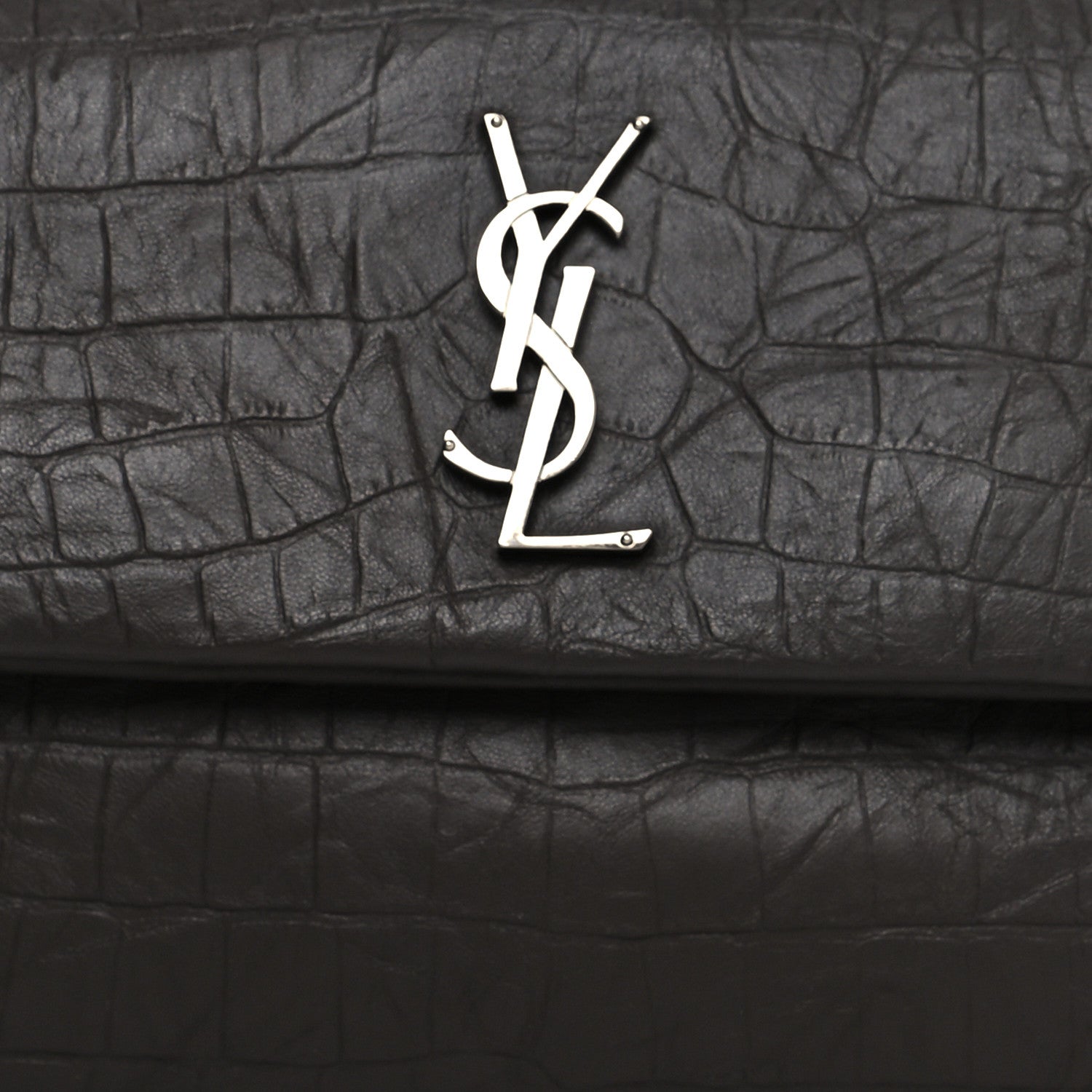 Saint Laurent Calfskin Crocodile Embossed Medium West Hollywood Monogram Fold-Over Grey 9 of 11