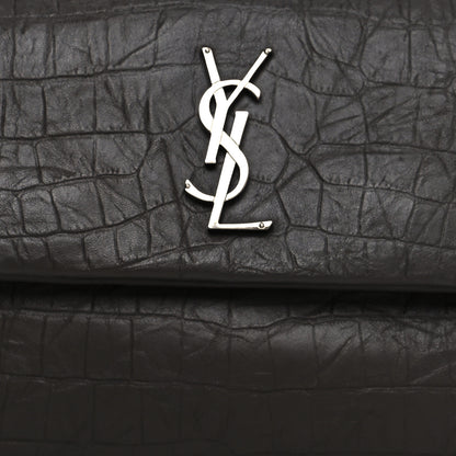Saint Laurent Calfskin Crocodile Embossed Medium West Hollywood Monogram Fold-Over Grey 9 of 11