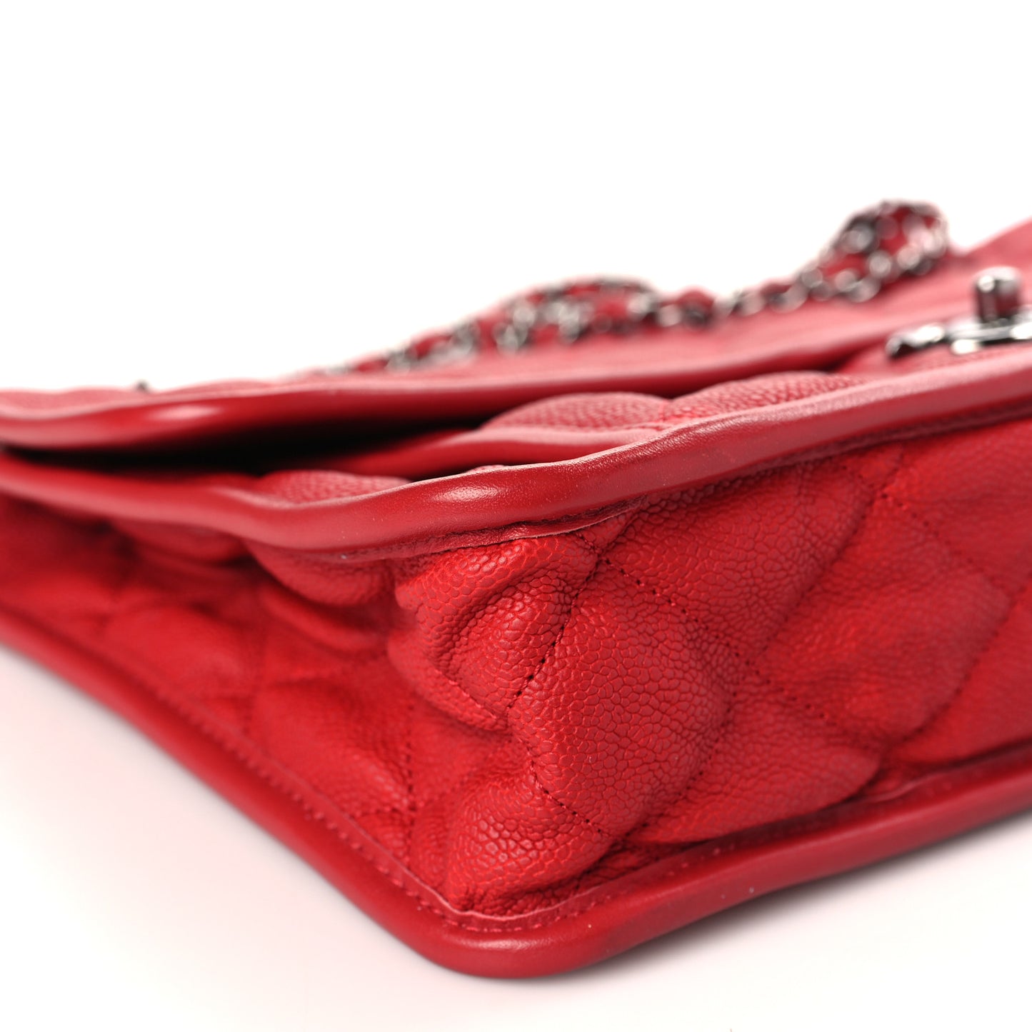 Caviar Quilted Large French Riviera Flap Red