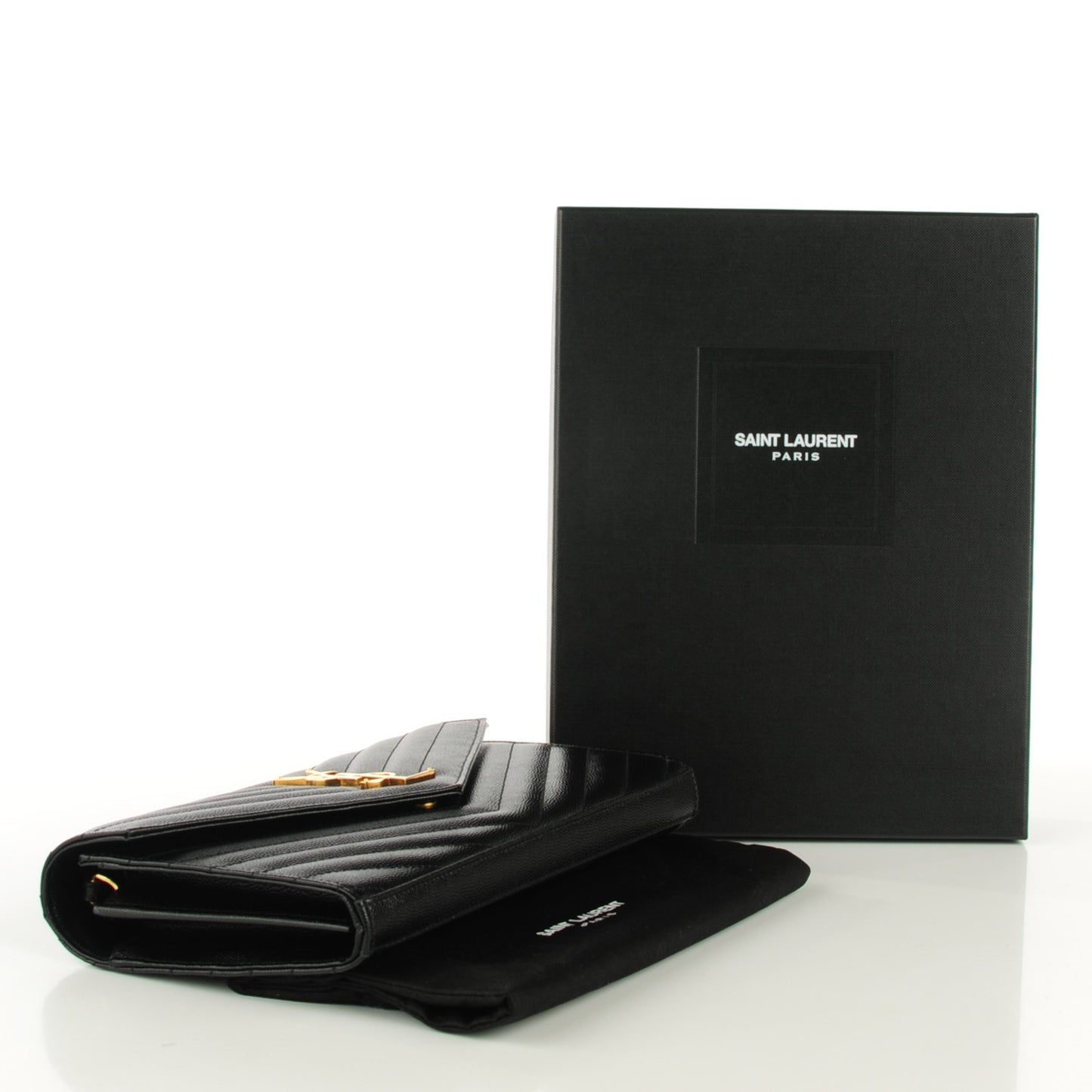 Grain De Poudre Matelasse Chevron Medium Monogram Chain Wallet Black