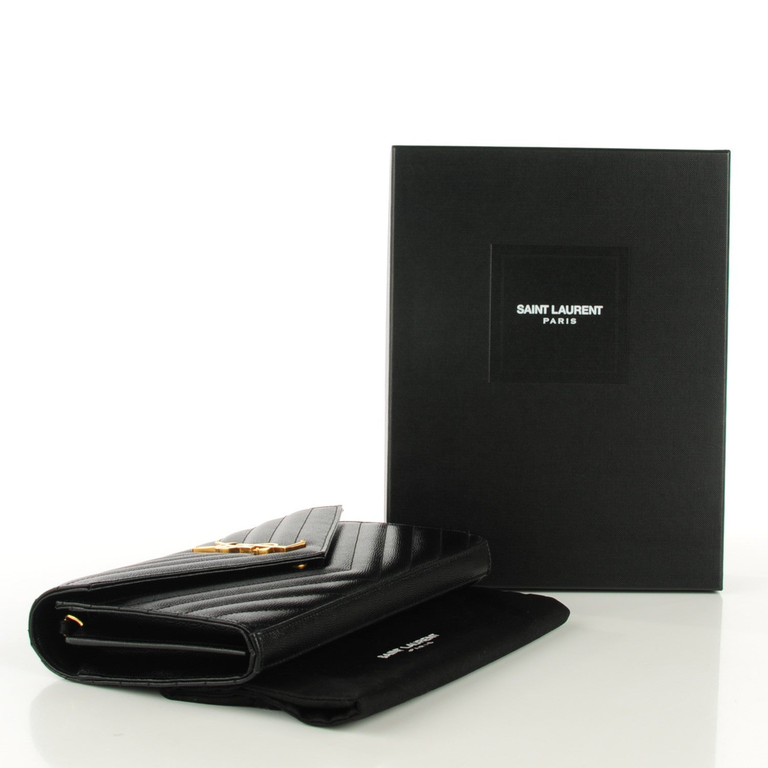 Saint Laurent Grain De Poudre Matelasse Chevron Medium Monogram Chain Wallet Black 4 of 7