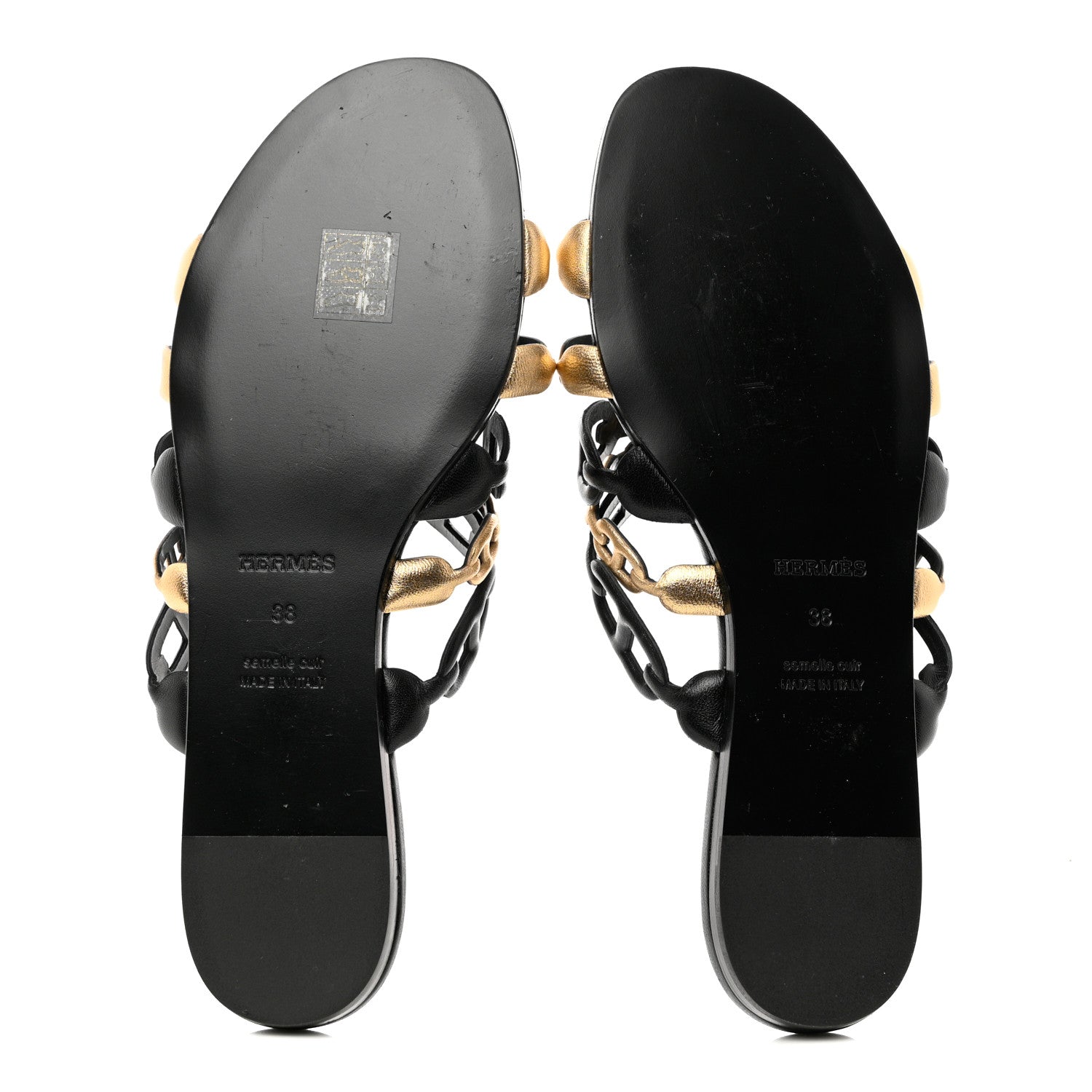 Hermes Metallic Nappa Suede Chaine d'Ancre Sandals 38 Black Champagne 5 of 8