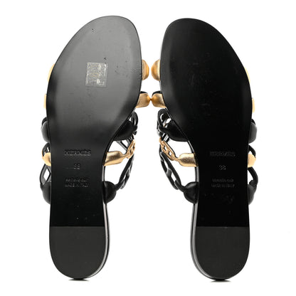 Hermes Metallic Nappa Suede Chaine d'Ancre Sandals 38 Black Champagne 5 of 8