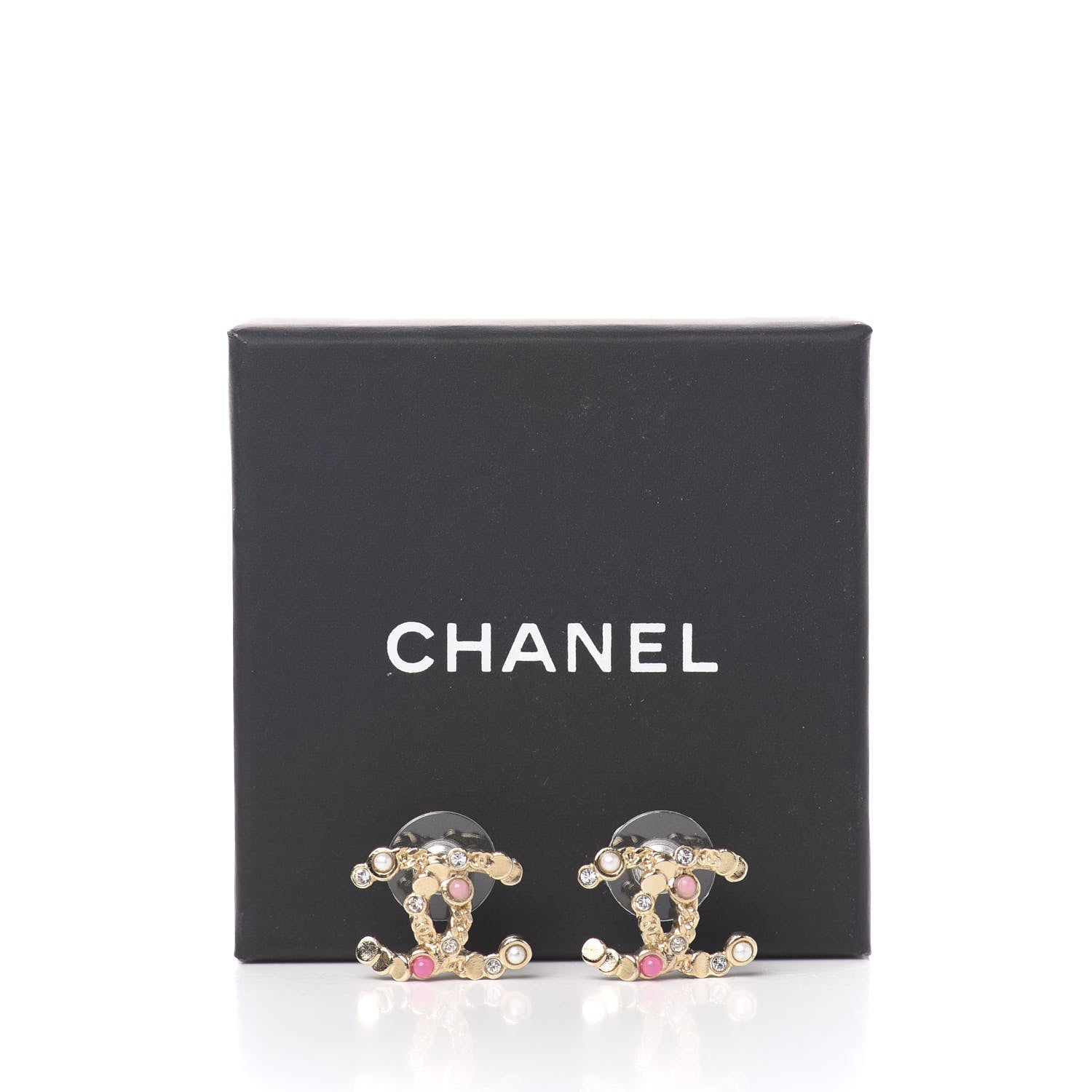 Chanel Crystal CC Earrings Gold Pink Multicolor Pearly White 5 of 5