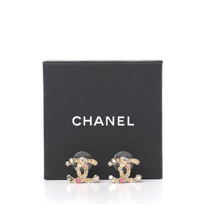 Chanel Crystal CC Earrings Gold Pink Multicolor Pearly White 5 of 5