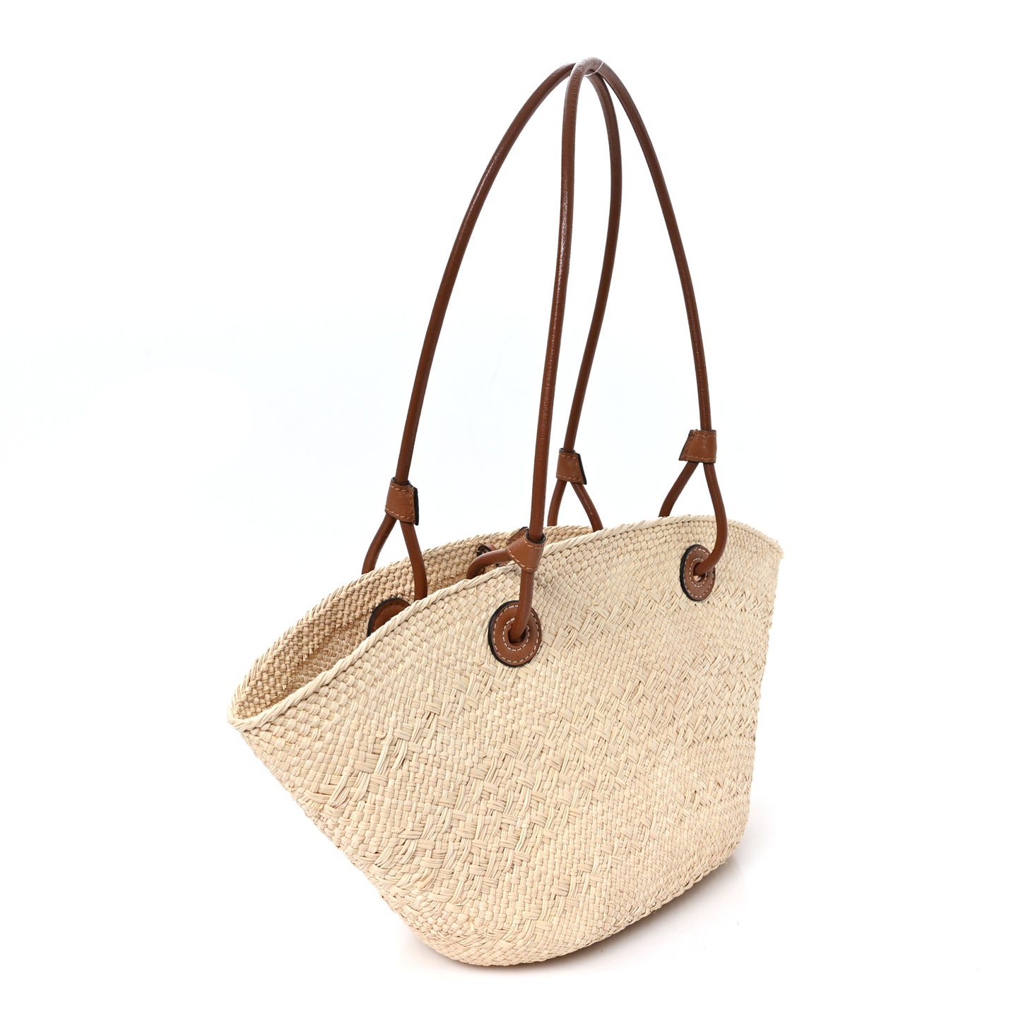 Calfskin Raffia Paulas Ibiza Small Anagram Basket Tote Bag Natural Tan