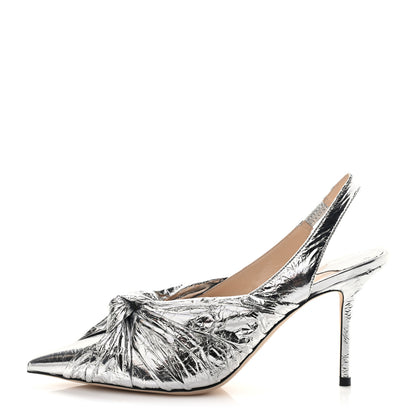 Jimmy Choo Metallic Foil Calfskin Annabell 85 Slingback Pumps 37 Silver 1 of 8