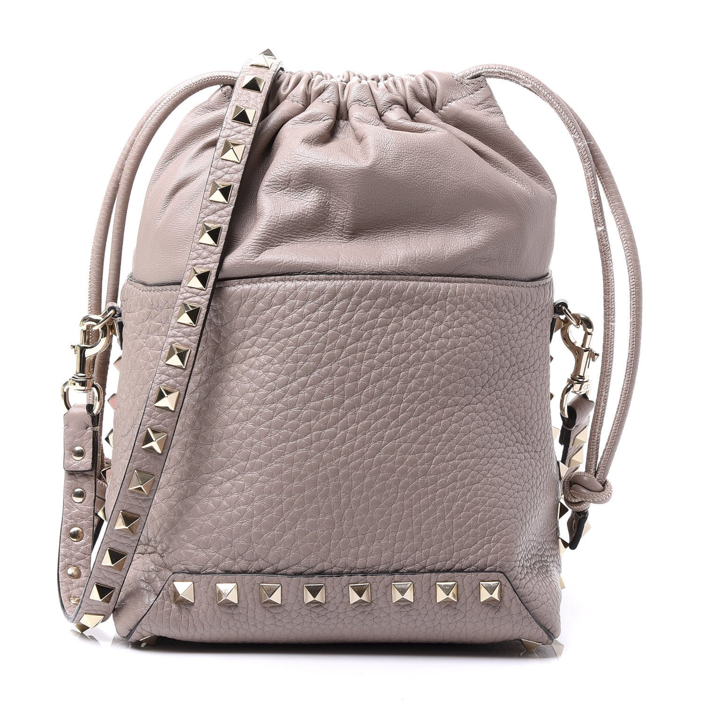 Grained Calfskin Rockstud Mini Bucket Bag Poudre